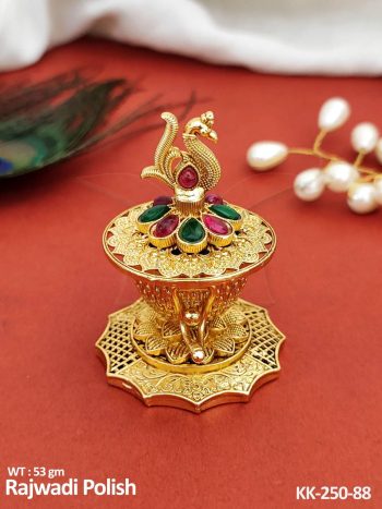 Traditional Peacock Style Gold Plated Sindoor Box