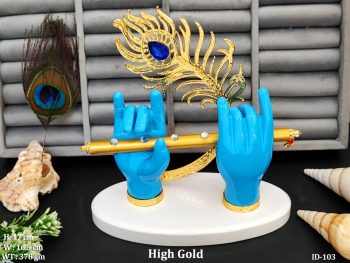 Krishna Hand High Gold Divine Idol with Peacock Feather