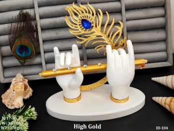 Elegant High Gold Krishna Hand Idol with Feather Touch