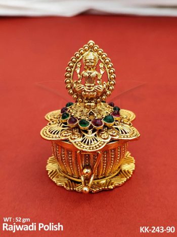 Laxmi ji Temple Rajwadi Polished Ruby Green Stone Sindoor Box