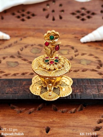 Antique Floral Sindoor Box with Red-Green Stones