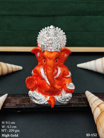 Bold Orange Lord Ganesha Idol with Silver Touch