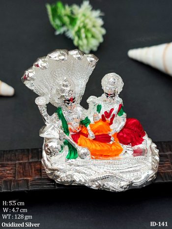 Divine Lakshmi Narayan Idol Under Sheshnag Silver Finish with Color Accents for Home Temple and Festive Decor