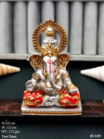 Silver Finish Ganesh Idol with Red & Gold Accents