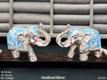 Silver Plated Elephant Pair with Blue Meenakari Work Symbol of Wisdom & Prosperity