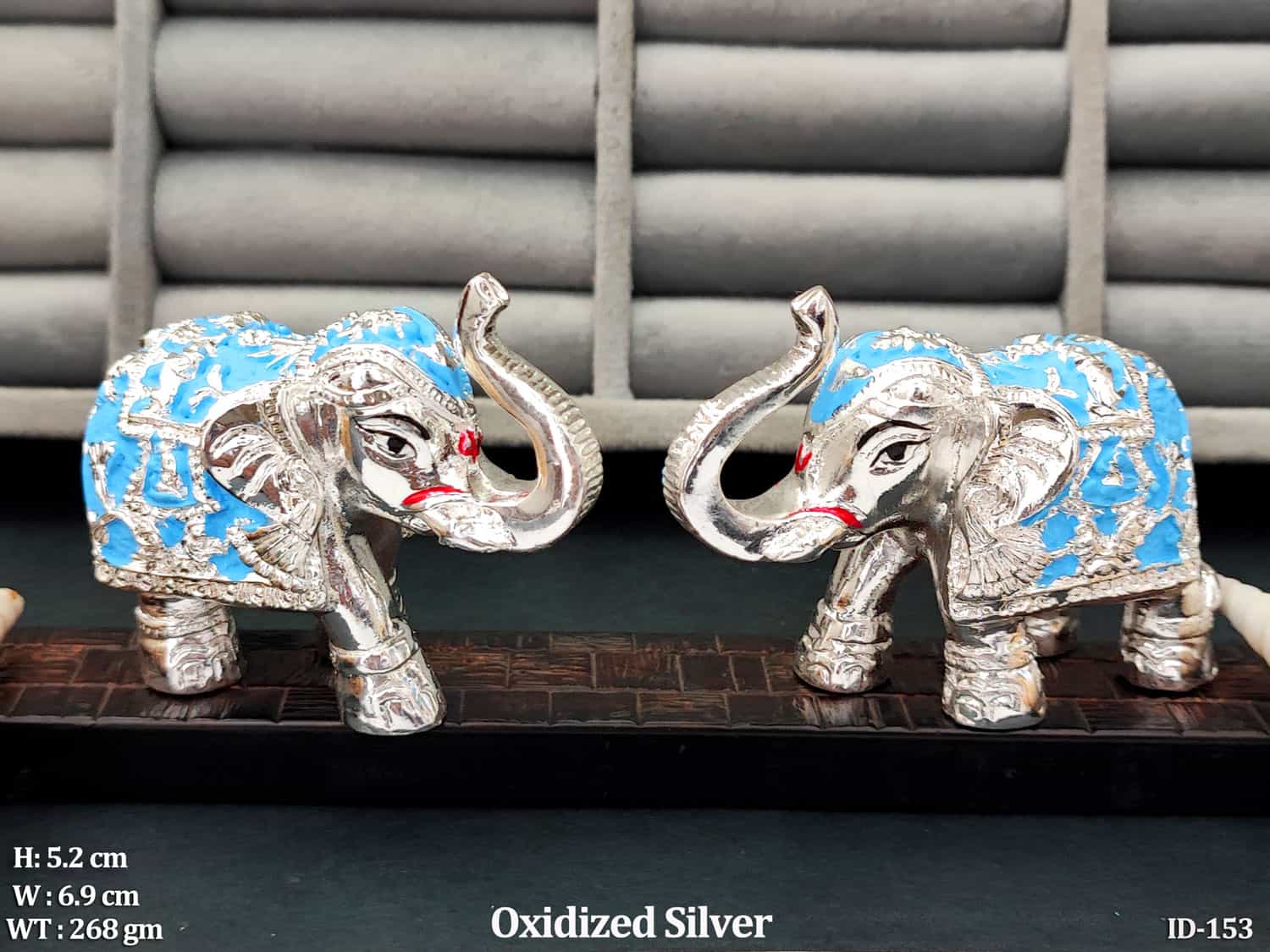 Silver-Plated-Elephant-Pair-with-Blue-Meenakari-Work-Symbol-of-Wisdom-&-Prosperity-ID-153BL-MR