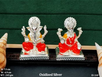 Silver Plated Ganesh Lakshmi Idol Set for Pooja Decor