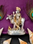 Silver Plated Krishna with Cow The Cowherd Lord of  Vrindavan Protector of Dharma and Giver of Joy