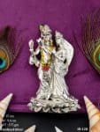 Silver-Plated-Radha-Krishna-Murti-The-Celestial-Pair-Standing-Gracefully-on-Lotus,-Radiating-Peace-and-Bhakti-ID-128OX-MR