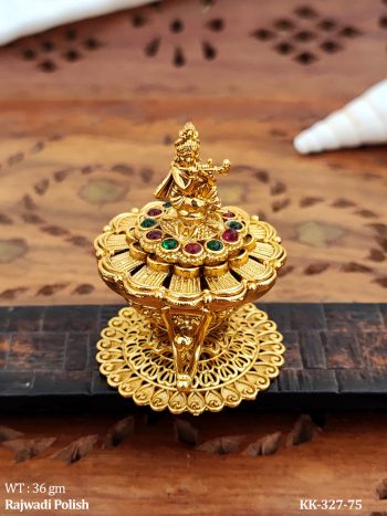 Temple Design Sindoor Box with Lord Krishna Idol