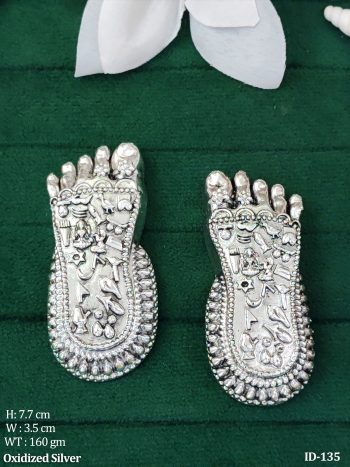 Traditional Silver Finish Lakshmi Charan Paduka Auspicious Footprints for Pooja and Home Temple Décor
